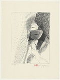 Artist: Wong Hoo Foon, Stanley. | Title: not titled [face of woman partially concealed by fan] | Date: 1986 | Technique: lithograph, printed in black ink, from one stone