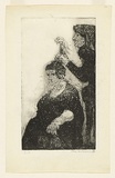 Artist: b'WILLIAMS, Fred' | Title: b'The haircut' | Date: 1955-56 | Technique: b'etching, aquatint, drypoint, foul biting, printed in black ink, from one zinc plate; pen and ink' | Copyright: b'\xc2\xa9 Fred Williams Estate'