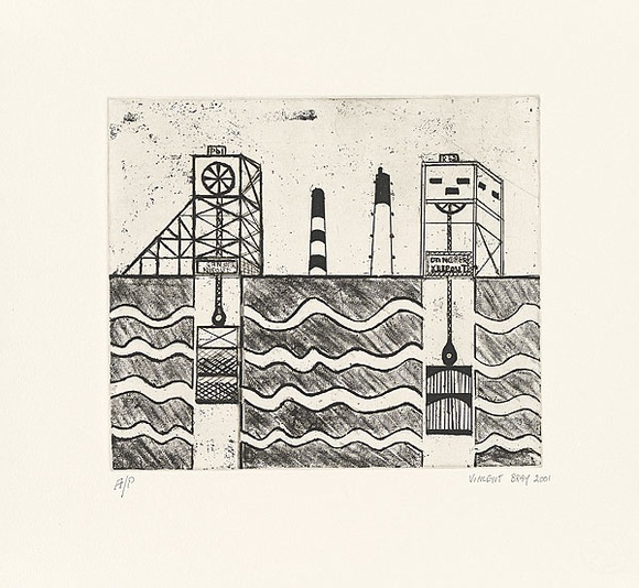 Artist: b'Bray, Vincent.' | Title: b'not titled [underground lifts]' | Date: 2001 | Technique: b'etching, printed in black ink, from one plate'