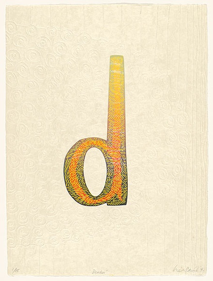 Artist: b'Clarke, Neilton.' | Title: b'Dondon.' | Date: 1993 | Technique: b'woodcut, printed in colour, from multiple blocks; copperplate embossing'