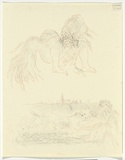 Artist: BOYD, Arthur | Title: Flying figure and landscape. | Date: 1960-70 | Technique: transfer drawing | Copyright: Reproduced with permission of Bundanon Trust