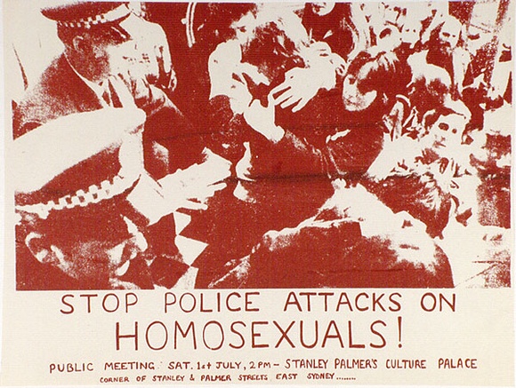 Artist: b'UNKNOWN' | Title: b'Stop police attacks on homosexuals!' | Date: 1978 | Technique: b'screenprint, printed in brown ink, from one stencil'