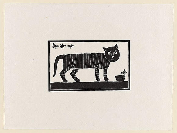 Artist: Groblicka, Lidia. | Title: The cat | Date: 1971 | Technique: woodcut, printed in black ink, from one block