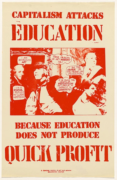 Artist: b'Breen, Len.' | Title: b'Capitalism attacks education because education does not produce quick profit' | Date: 1977 | Technique: b'screenprint and photo-screenprint, printed in red ink, from one screen'