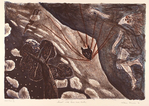 Artist: b'Robinson, William.' | Title: b'Sunset with diver and bathers' | Date: 1990 | Technique: b'lithograph, printed in colour, from four stones'