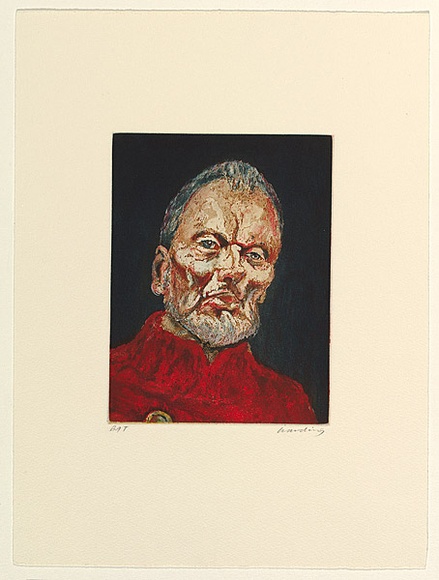 Artist: b'Harding, Nicholas.' | Title: b'not titled [John Bell as King Lear]' | Date: 2001 | Technique: b'open-bite and aquatint, printed in colour, from three plates'