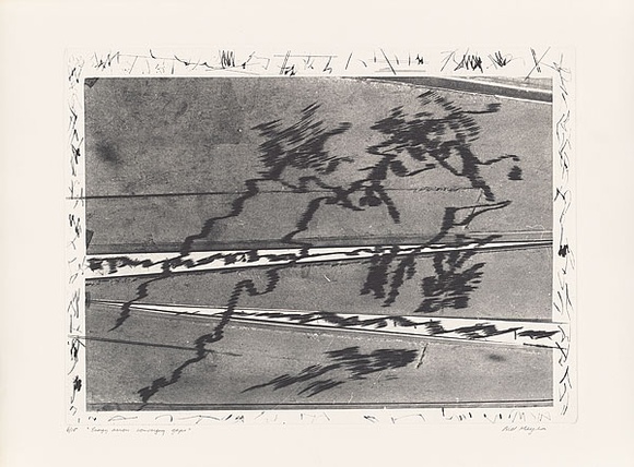 Artist: b'MEYER, Bill' | Title: b'Energy across converging gaps' | Date: 1981 | Technique: b'photo-etching, aquatint, drypoint, printed in black ink, from one zinc plate' | Copyright: b'\xc2\xa9 Bill Meyer'