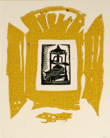 Artist: b'OGILVIE, Helen' | Title: b'not titled [Relief printing press].' | Date: c.1947 | Technique: b'wood-engraving and linocut, printed in colour, from multiple blocks'