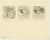 Artist: b'WALKER, Murray' | Title: b'Three studies of Barbara Grosman' | Date: 1963 | Technique: b'drypoint, printed in black ink, from three plates'