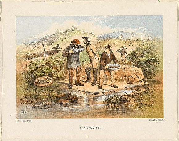 Title: b'Prospecting' | Date: 1865 | Technique: b'lithograph, printed in colour, from multiple stones'