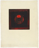 Artist: SELLBACH, Udo | Title: (Red and black square with circle) | Date: 1967 | Technique: etching, aquatint printed in colour from one?  plate