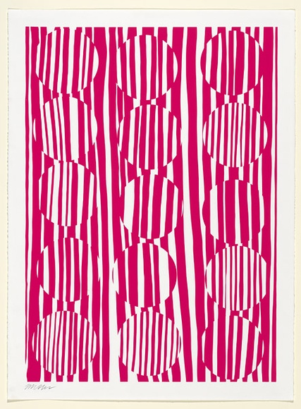 Artist: b'Harper, Melinda.' | Title: b'not titled [vertical pink stripes with fifteen circles].' | Date: 2003 | Technique: b'screenprint, printed in colour, from one stencil'