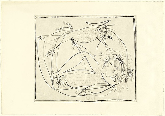 Artist: b'BOYD, Arthur' | Title: b'Nude unveiled by a dog.' | Date: (1962-63) | Technique: b'drypoint, printed in black ink, from one plate' | Copyright: b'Reproduced with permission of Bundanon Trust'