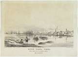 Artist: b'Thomas, Edmund.' | Title: bRiver Yarra Yarra from south side of Prince's Bridge, Melbourne. | Date: 1853 | Technique: b'chalk-lithograph, printed in colour, from two stones'