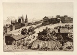 Artist: LINDSAY, Lionel | Title: Burgos | Date: 1927 | Technique: etching, printed in brown ink with plate-tone, from one plate | Copyright: Courtesy of the National Library of Australia