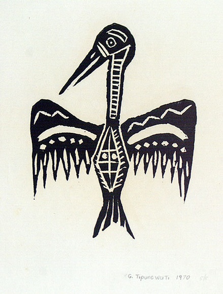 Artist: b'Tipungwuti, Giovanni (John).' | Title: b'Bird with outstretched wings' | Date: 1971 | Technique: b'woodcut, printed in black ink, from one block'