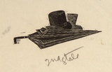 Artist: b'OGILVIE, Helen' | Title: b'(Hat and umbrella)' | Date: 1947 | Technique: b'wood-engraving, printed in black ink, from one block'