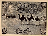 Artist: STREET, Mervyn | Title: not titled (3 wise men - working title only) | Date: 1995, August | Technique: linocut, printed in black ink, from one block