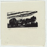 Artist: b'AMOR, Rick' | Title: b'[horse-drawn caravan]' | Date: 1984 | Technique: b'linocut, printed in black ink, from one block' | Copyright: b'\xc2\xa9 Rick Amor. Licensed by VISCOPY, Australia.'