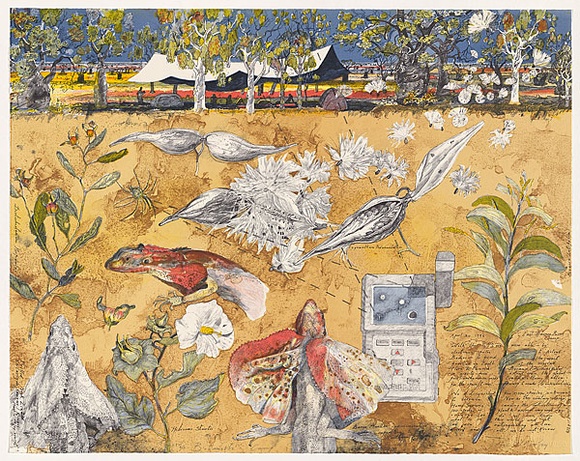 Artist: b'Wolseley, John.' | Title: bBotanist's camp | Date: 1997, May - July | Technique: b'lithograph, printed in colour, from multiple stones' | Copyright: b'\xc2\xa9 John Wolseley. Licensed by VISCOPY, Australia'