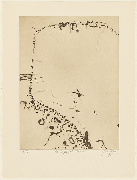 Artist: b'Olsen, John.' | Title: b'Coopers Creek enters the void' | Date: 1975 | Technique: b'sugarlift-aquatint, engraving and aquatint, printed in brown ink with plate-tone, from one zinc plate' | Copyright: b'\xc2\xa9 John Olsen. Licensed by VISCOPY, Australia'