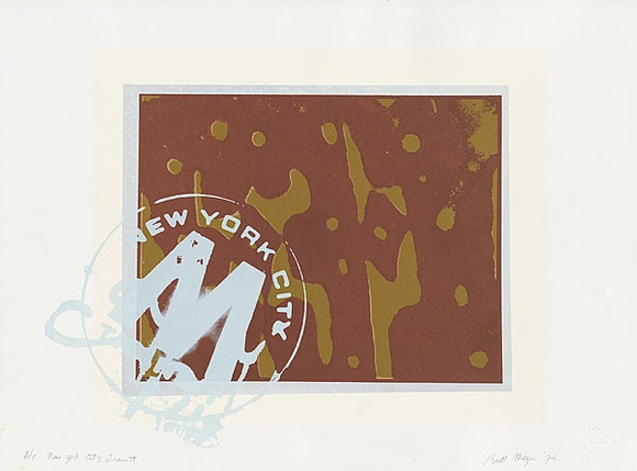 Artist: b'MEYER, Bill' | Title: b'New York City Transit' | Date: 1975 | Technique: b'screenprint, printed in colour, from five screens (handcut open stencils and photo-emulsion)' | Copyright: b'\xc2\xa9 Bill Meyer'
