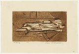 Artist: b'WILLIAMS, Fred' | Title: b'Reclining nude' | Date: 1961 | Technique: b'etching and aquatint, printed in brown ink, from one copper plate' | Copyright: b'\xc2\xa9 Fred Williams Estate'