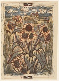 Artist: b'MACQUEEN, Mary' | Title: b'Summer landscape' | Date: c.1958 | Technique: b'linocut, printed in colour, from mutliple blocks' | Copyright: b'Courtesy Paulette Calhoun, for the estate of Mary Macqueen'