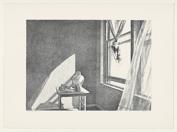Artist: b'Dunlop, Brian.' | Title: b'With still life' | Date: c1984 | Technique: b'lithograph, printed in black ink, from one stone'