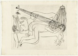 Artist: BOYD, Arthur | Title: Hypnotist with nude, bath and beast. | Date: (1968-69) | Technique: drypoint, printed in black ink, from one plate | Copyright: Reproduced with permission of Bundanon Trust