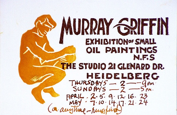 Artist: b'GRIFFIN, Murray' | Title: b'Exhibition invitation: Murray Griffin, The Studio, Heidelberg 1981' | Date: 1981 | Technique: b'linocut, printed in colour, from two blocks'