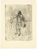 Artist: b'WILLIAMS, Fred' | Title: b'Performer in a top hat' | Date: 1955-56 | Technique: b'etching and foul biting, printed in black ink, from one zinc plate' | Copyright: b'\xc2\xa9 Fred Williams Estate'