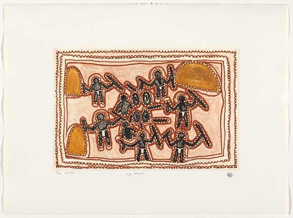 Artist: b'McKenzie, Queenie' | Title: b'Gija people' | Date: 1999 | Technique: b'etching, printed in colour, fom multiple plates'