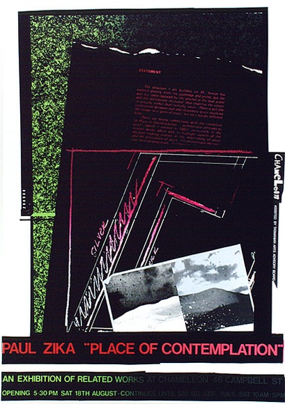 Artist: b'ARNOLD, Raymond' | Title: bPaul Zika, 'Place of contemplation', Chameleon, Hobart. | Date: 1984 | Technique: b'screenprint, printed in colour, from five stencils'