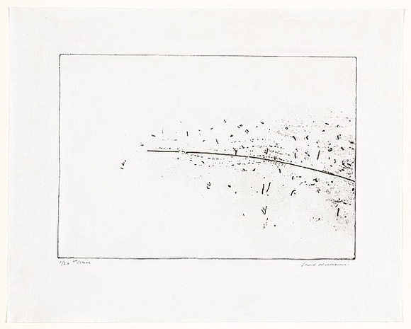 Artist: b'WILLIAMS, Fred' | Title: b'South Australian landscape' | Date: 1972 | Technique: b'etching, foul biting, embossing, printed in black ink' | Copyright: b'\xc2\xa9 Fred Williams Estate'