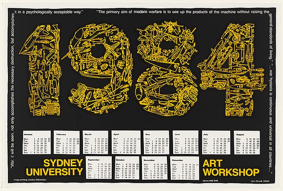 Artist: b'Debenham, Pam.' | Title: b'1984 Tin Sheds Calendar.' | Date: 1983 | Technique: b'screenprint, printed in colour, from two stencils'