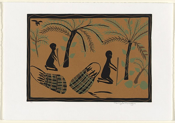 Artist: b'MUNUNGGURR, Marrnyula 2' | Title: b'Buwakul - Ganguri' | Date: 1997 | Technique: b'linocut, printed in colour (by reduction method), from one block'