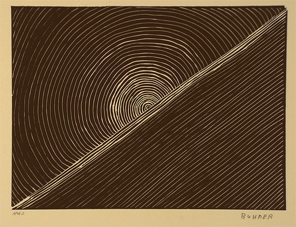 Artist: b'Cherel, Kumanjayi (Butcher).' | Title: b'Sunrise' | Date: 1994, October - November | Technique: b'linocut, printed in black ink, from one block'
