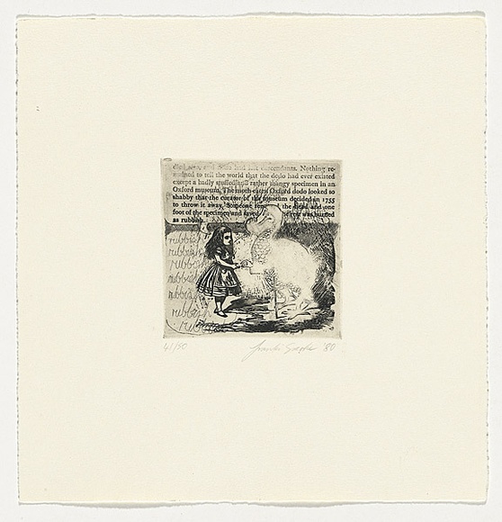 Artist: b'Sparke, Franki.' | Title: b'not titled [Alice and the dodo, after Tenniel]' | Date: 1980 | Technique: b'photo-etching, printed in black ink with plate-tone, from one plate'