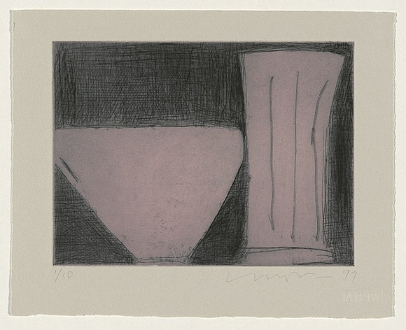 Artist: b'Lincoln, Kevin.' | Title: b'not titled [abstraction of vase and bowl in lavender]' | Date: 1999 | Technique: b'etching, printed in colour, from two plates'