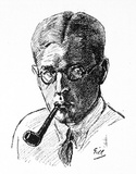 Artist: Gill, Justin. | Title: Self-portrait | Date: c.1930 | Technique: lineblock, printed in black ink, from one block