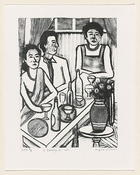 Artist: b'Wilson, Ingrid.' | Title: b'A family at war' | Date: 1999, October | Technique: b'lithograph, printed in black ink, from one plate'