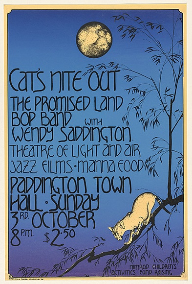 Artist: b'LITTLE, Colin' | Title: bCat's nite out | Date: 1976 | Technique: b'screenprint, printed in colour, from two stencils'