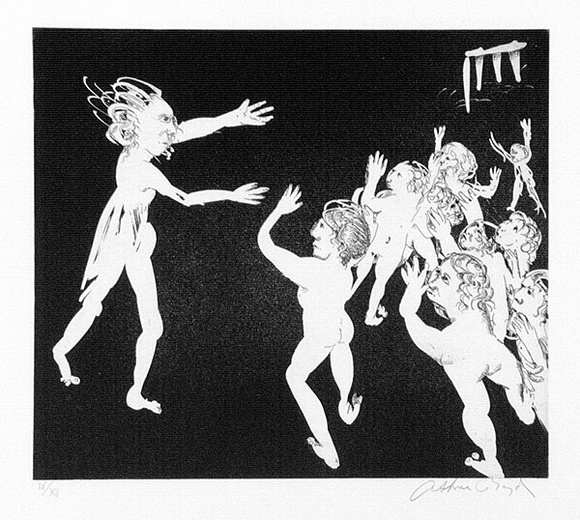 Artist: b'BOYD, Arthur' | Title: b'Lysistrata addressing the women. Variant of No. 2.' | Date: (1970) | Technique: b'etching and aquatint, printed in black ink, from one plate'