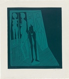 Artist: b'WALKER, Murray' | Title: b'Mishka Buhler.' | Date: 1969 | Technique: b'linocut, printed in colour, from multiple blocks'