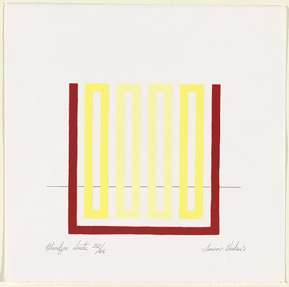 Artist: Vickers, Trevor. | Title: not titled [Yellow rectangles with red outline and fine black line]. | Date: 2000 | Technique: screenprint, printed in colour, from multiple stencils