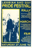 Artist: Blackwell, Susi. | Title: Lesbian and Gay Pride Festival. | Date: 1992, June | Technique: screenprint, printed in blue and yellow ink, from two stencils