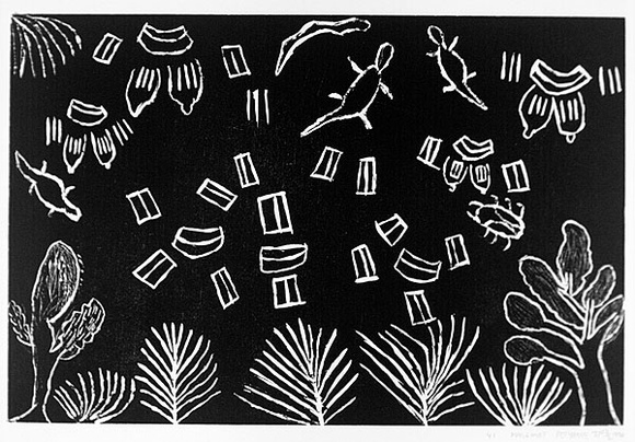 Artist: b'Petyarre, Margaret.' | Title: b'not titled [No.41]' | Date: 1990 | Technique: b'woodcut, printed in black ink, from one block'