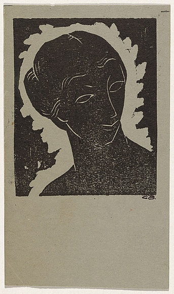 Artist: b'Bell, George..' | Title: b(Woman's head). | Technique: b'linocut, printed in black ink, from one block'