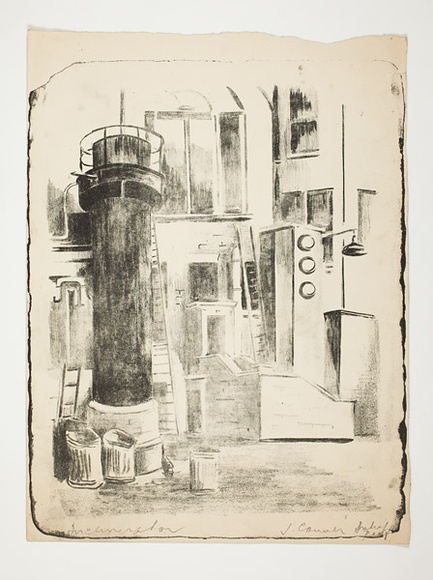 Artist: b'Courier, Jack.' | Title: b'Incinerator.' | Technique: b'lithograph, printed in black ink, from one stone [or plate]'